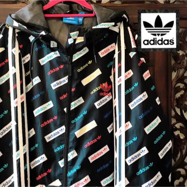 adidas - アディダス ロゴづくし カラフル ナイロンパーカー adidas - アディダス ロゴづくし カラフル ナイロンパーカー