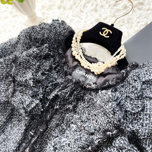 美品 CHANEL シャネル ツイード ペプラム ジャケット フリル ビジュー-
