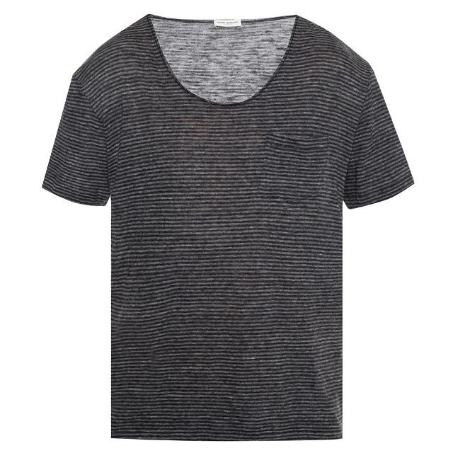 Saint Laurent(サンローラン)の新品 サンローラン パリ Tシャツ カットソー メンズ ボーダー グレー S メンズのトップス(Tシャツ/カットソー(半袖/袖なし))の商品写真