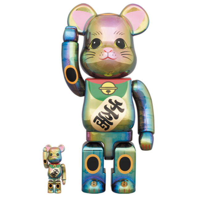 その他BE@RBRICK 招き猫 黒透明メッキ 100％ & 400％