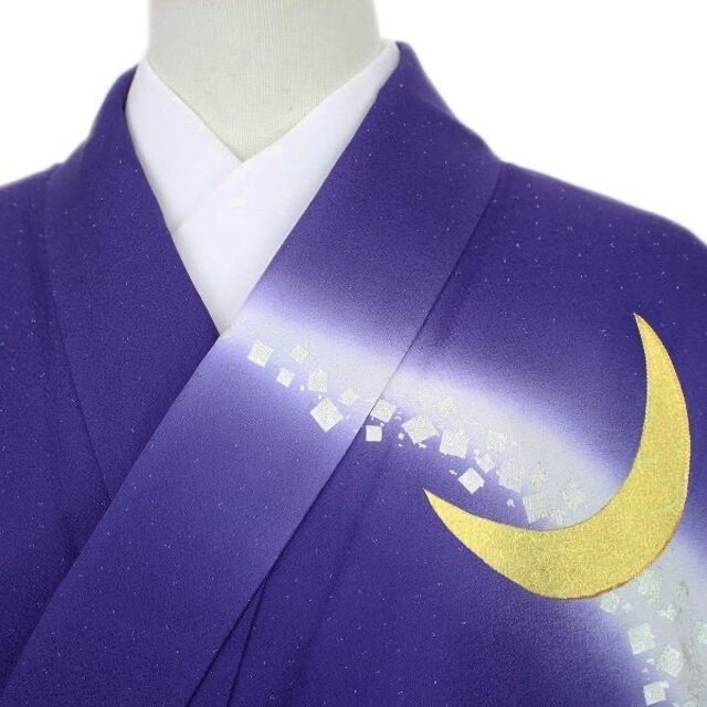 裄７０ｃｍ袖丈５６５ｃｍ銀座【きしや】誂え　～夜空の三日月～　貴重な『本友禅・金駒刺繍』　最高級の訪問着