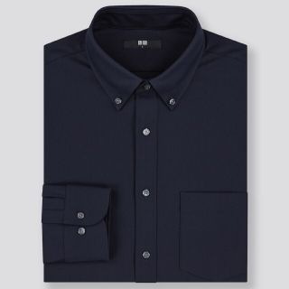 ユニクロ(UNIQLO)のファインクロスコンフォートシャツ  L ネイビー ユニクロ ボタンダウン(シャツ)