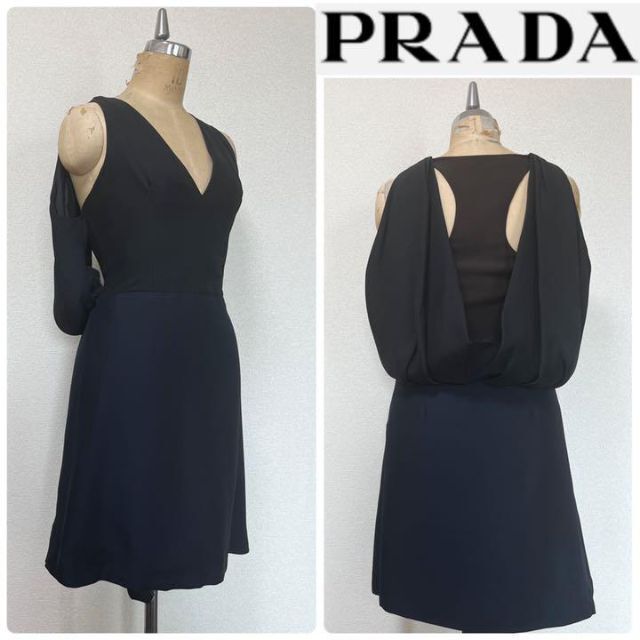 PRADA(プラダ)のプラダ　Prada ノースリーブ Vネック ワンピース ドレス 38 レディースのワンピース(ひざ丈ワンピース)の商品写真