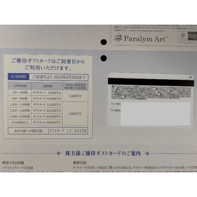 エディオン 17000円分 株主優待 ラクマ発送 EDION