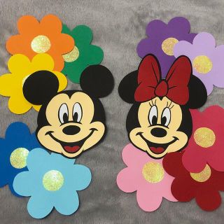 ディズニー(Disney)の壁面☆飾り☆ディズニー☆ミッキー☆ミニー☆お花☆フラワー(型紙/パターン)