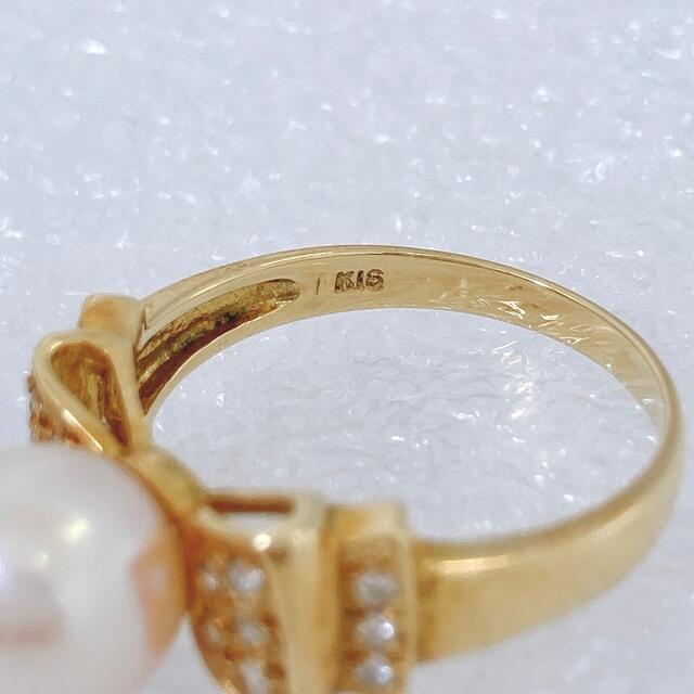 ★K18 天然ダイヤモンド 0.11ct パール8.2mm リング 3.3g レディースのアクセサリー(リング(指輪))の商品写真