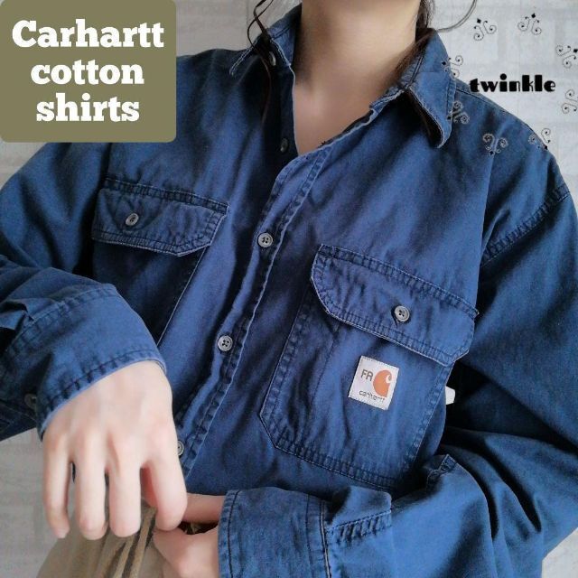 Carhartt ワンポイントロゴ 長袖シャツ ネイビー 古着 A1478