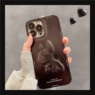 iPhoneケース　iPhone12ケース　犬　わんちゃん　ブラック　シルバー(iPhoneケース)