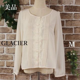 美品★GLACIERアイボリーシフォン長袖ブラウスM(シャツ/ブラウス(長袖/七分))