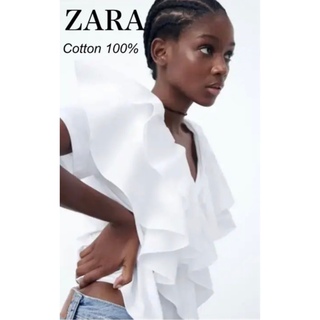 ザラ(ZARA)の新品　ZARA  ビックカラー　フリル　Tシャツ　タグ付(Tシャツ(半袖/袖なし))