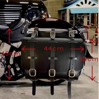 組み合わせ自由自在 ラージサイズ ブラックレザーサドルバッグ