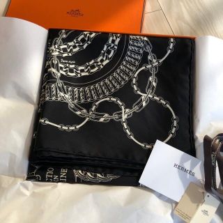 「【美品】HERMES エルメス カレ90 レアクションアンシェーヌ 黒