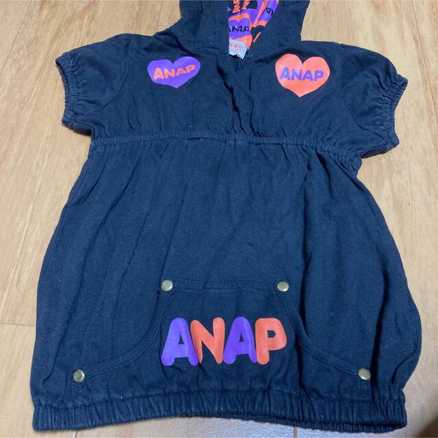 ANAP kids フード付半袖トップス ハート アナップキッズ 黒色 キッズ/ベビー/マタニティのキッズ服女の子用(90cm~)(Tシャツ/カットソー)の商品写真