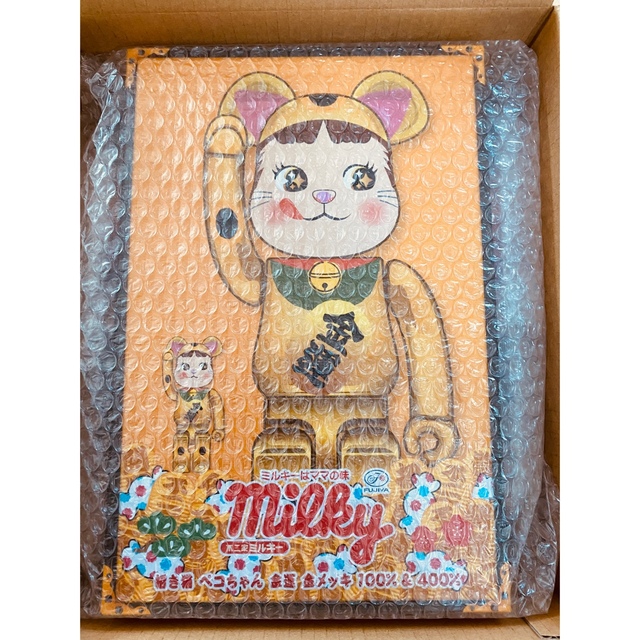 BE@RBRICK 招き猫 ペコちゃん 金運 金メッキ 100％ & 400％フィギュア