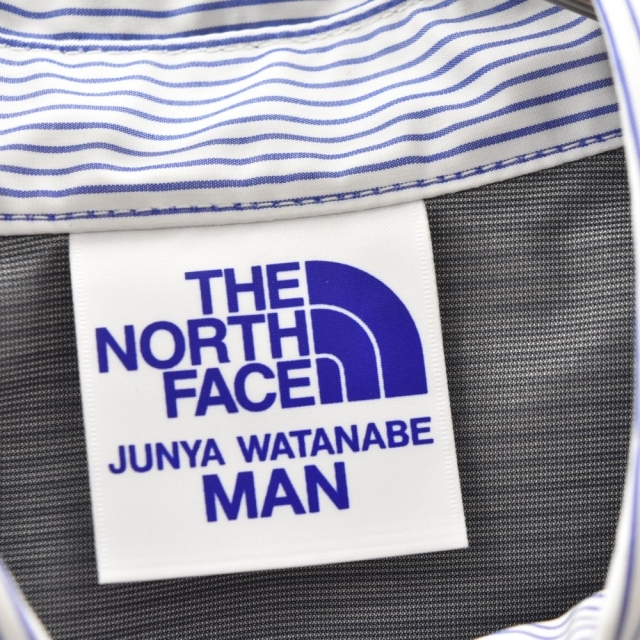 JUNYA WATANABE COMME des GARCONS(ジュンヤワタナベコムデギャルソン)のJUNYA WATANABE COMME des GARCONS ジュンヤワタナベ コムデギャルソン ×THE NORTH FACE×ノースフェイス ストライプ長袖シャツジャケット WI-B906 ホワイト/ブルー メンズのトップス(シャツ)の商品写真