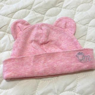 コンビミニ(Combi mini)のコンビミニ　耳付き新生児キャップ　ピンク　女の子　サイズ35〜43(帽子)