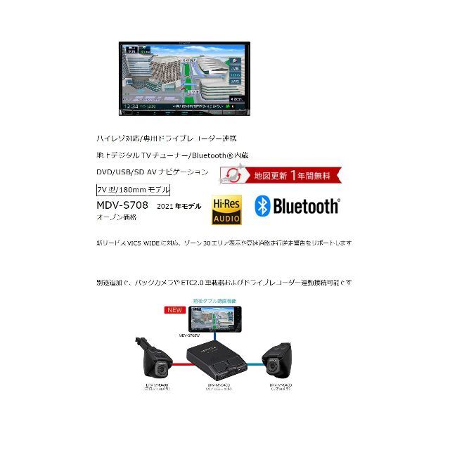 2021年製ケンウッド2DINナビゲーション　MDV-S708