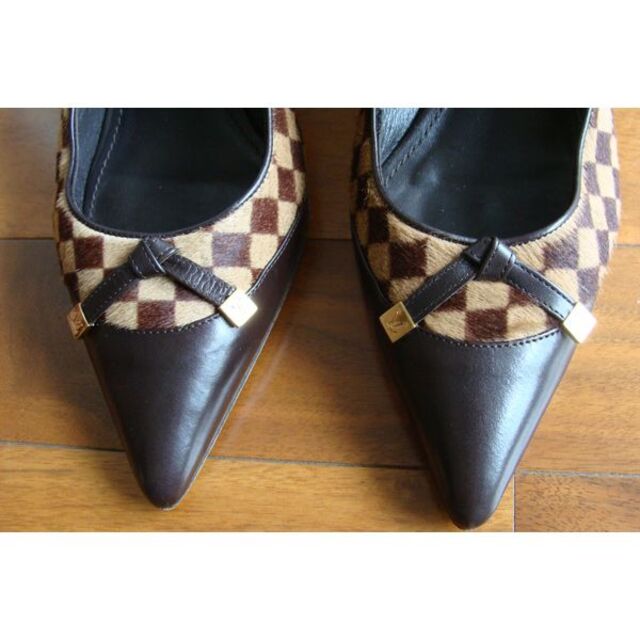 サントスピンク LOUIS VUITTON ルイヴィトン ダミエ ハラコ パンプス