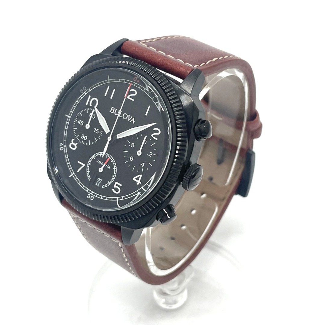 ブローバ BULOVA ミリタリー クロノグラフ 98B245 デイト クォーツ 腕時計 SS ブラック 美品