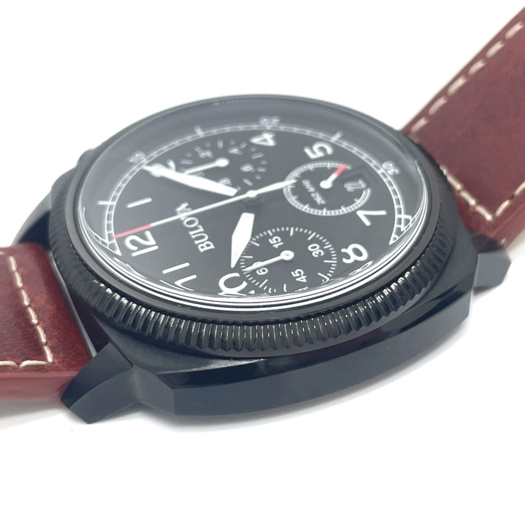 ブローバ BULOVA ミリタリー クロノグラフ 98B245 デイト クォーツ 腕時計 SS ブラック 美品