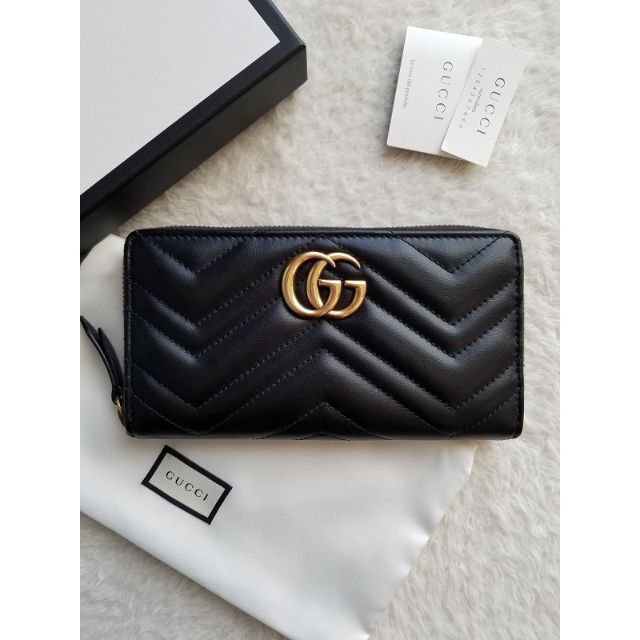 GUCCI グッチ GGマーモント レザー ラウンドファスナー 長財布 | フリマアプリ ラクマ