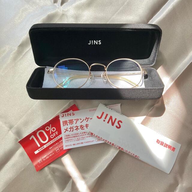 JINS(ジンズ)のJINSメガネ ほぼ未使用 度数あり ゴールド レディースのファッション小物(サングラス/メガネ)の商品写真