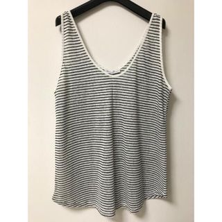 ザラ(ZARA)のミー様　　リネンタンクトップボーダー・グレー(タンクトップ)