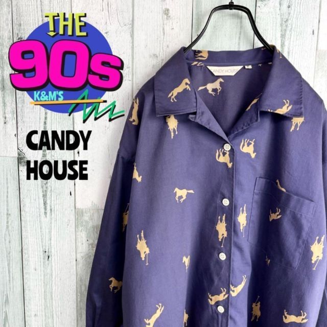 90's CANDY HOUSE  日本製　ジョッキー柄　オープンカラーシャツキャンディーハウス○商品