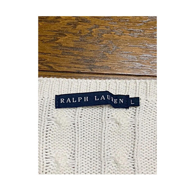 POLO RALPH LAUREN(ポロラルフローレン)のラルフローレン パステルカラーのライン入り カーディガン ホワイトアイボリー L レディースのトップス(カーディガン)の商品写真