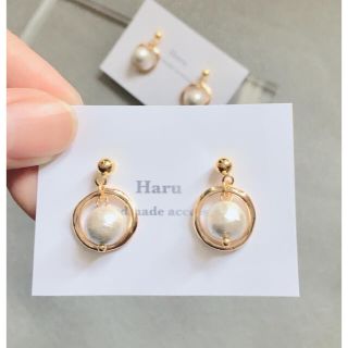 ＊入学式 コットンパール×リング 上品 ピアス/イヤリング＊(ピアス)