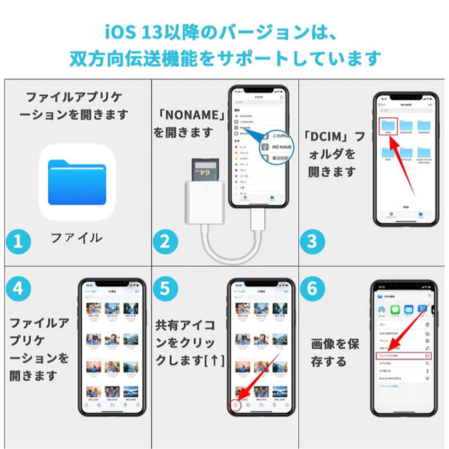  iPhone SDカードリーダー データ転送 Flashair不要 純正品同様 スマホ/家電/カメラのPC/タブレット(PC周辺機器)の商品写真