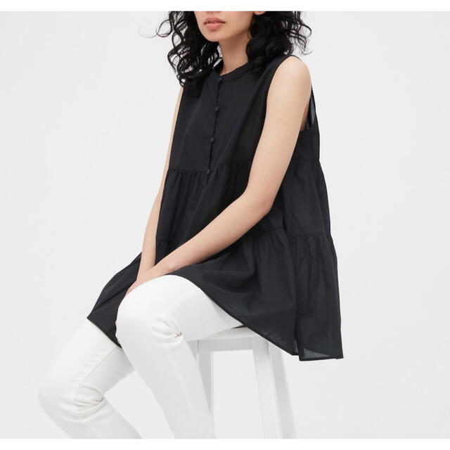 UNIQLO - UNIQLO ユニクロ コットンギャザーブラウス (ノースリーブ)の