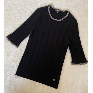 シャネル(CHANEL)の極美品♡ CHANEL シャネル　5部袖　リブニット　トップス　38 黒(カットソー(長袖/七分))