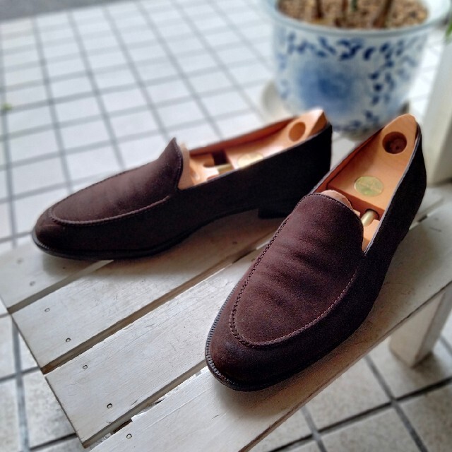 靴/シューズ美品 JOHN LOBB オーシャン 8 モカ縫いＵチップ ヴァンプローファー