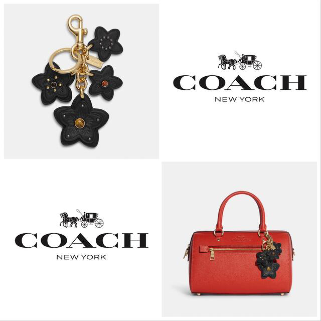 COACH(コーチ)のCOACH ★大人気★ワイルドフラワー ミックス バッグチャーム ブラック 新品 レディースのアクセサリー(チャーム)の商品写真