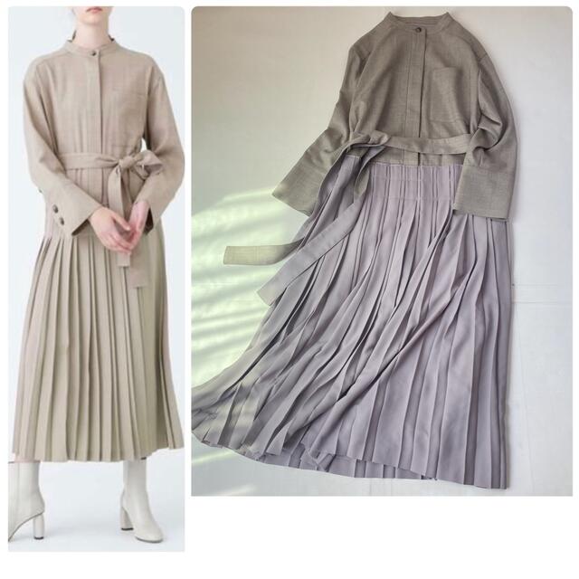 美品✨アドーア ロングワンピース 秋服 プリーツ ウール シャツワンピース