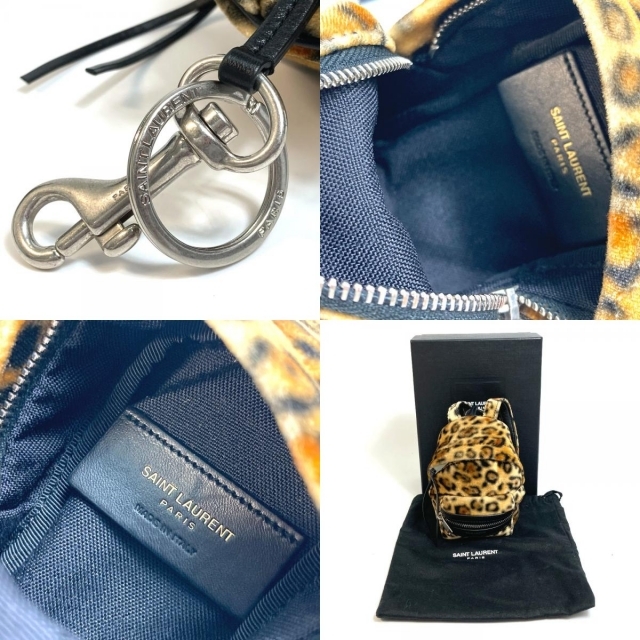 Saint Laurent(サンローラン)のサンローランパリ SAINT LAURENT PARIS ミニリュック 441911 レオパード キーホルダー バッグチャーム ベロア ブラウン レディースのファッション小物(キーホルダー)の商品写真