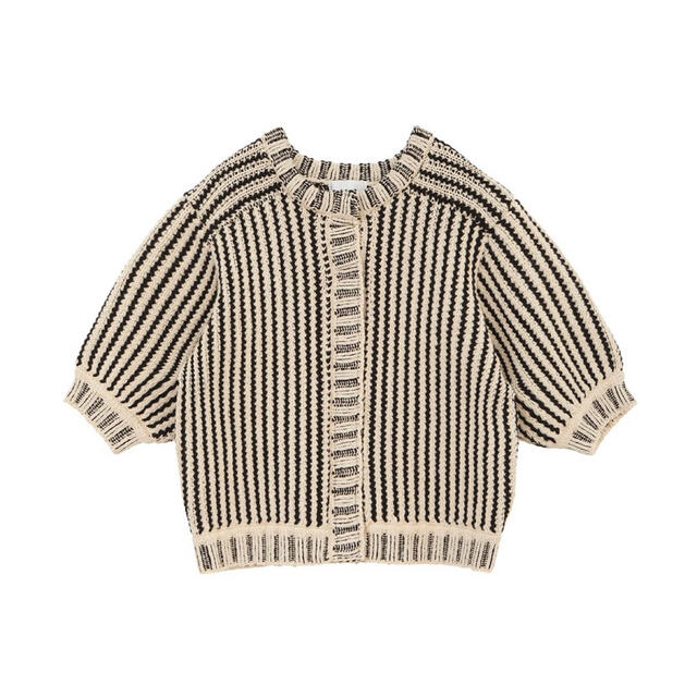 トップスCLANE STRIPE CABLE HALF SLEEVE CARDIGAN