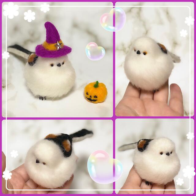 羊毛フェルト。シマエナガ。リース。ハロウィン