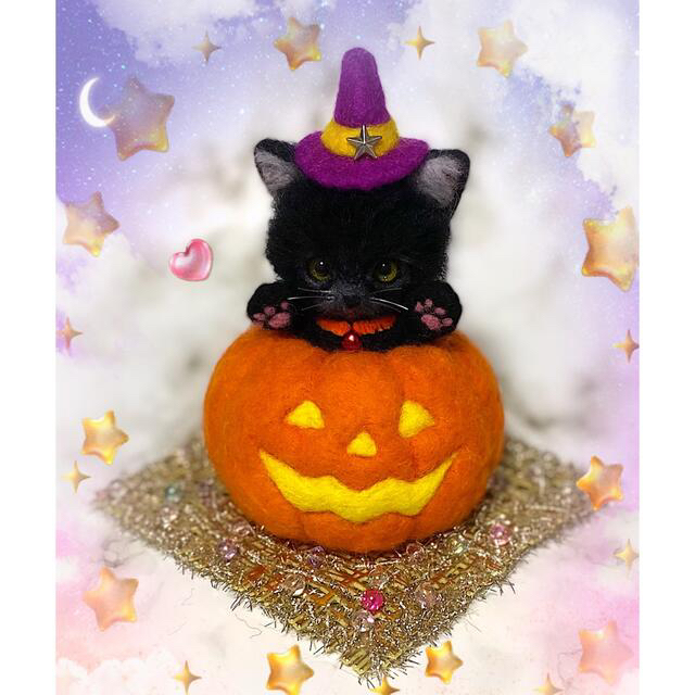 羊毛フェルト。黒猫。ハロウィン。