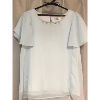 パウダーシュガー(POWDER SUGAR)のエイミーパール　バイ　パウダーシュガー　シフォンTシャツ　半袖　水色　オフィス(シャツ/ブラウス(半袖/袖なし))