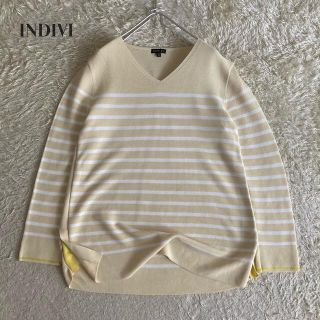 インディヴィ(INDIVI)の【美品】INDIVI 洗える ボーダー Vネックニット イエロー 38サイズ(ニット/セーター)