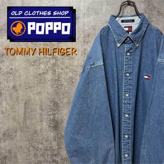 トミーヒルフィガー(TOMMY HILFIGER)のトミーヒルフィガー☆フラッグワンポイント刺繍ロゴビッグデニムシャツ 90s(シャツ)