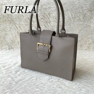 フルラ(Furla)の良品✨フルラ　FURLA  シボ革　ハンドバッグ　レザー　グレー(ハンドバッグ)