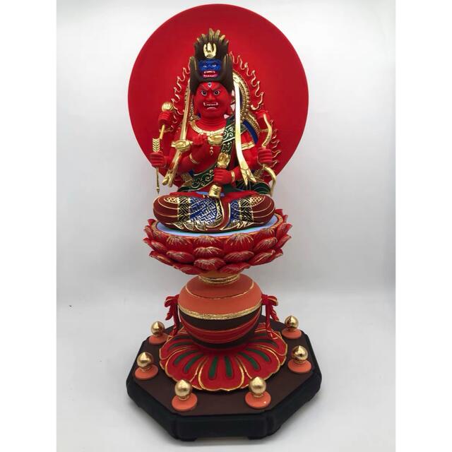 総檜材 木彫仏像 仏教美術 精密細工 仏師で仕上げ品 切金 彩色愛染明王 