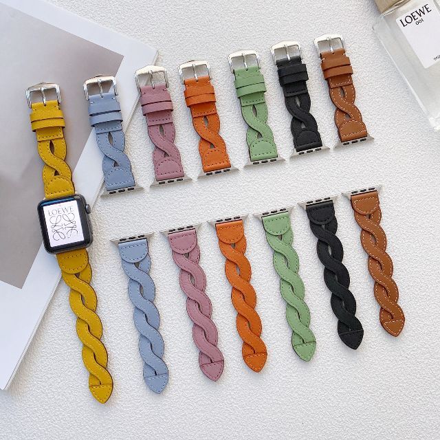 Apple Watch(アップルウォッチ)の編み レザー ❤イエロー apple watch バンド SE 40 41 mm レディースのファッション小物(腕時計)の商品写真