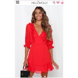 エイソス(asos)のHELLOMOLLY  完売品　ドレス　ワンピ　レッド　赤(ひざ丈ワンピース)