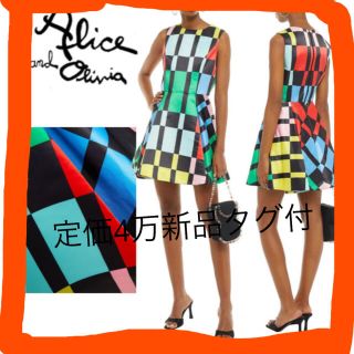 アリスアンドオリビア(Alice+Olivia)の値下げ！新品タグ付 alice +Olivia  ダッチェスサテンワンピース M(ミニワンピース)