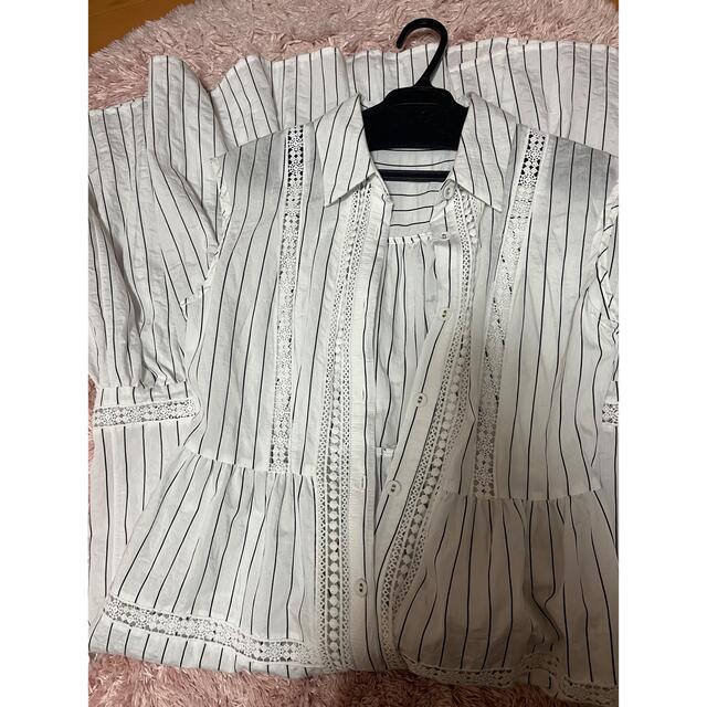 Lace Trimming Stripe Shirt Dress