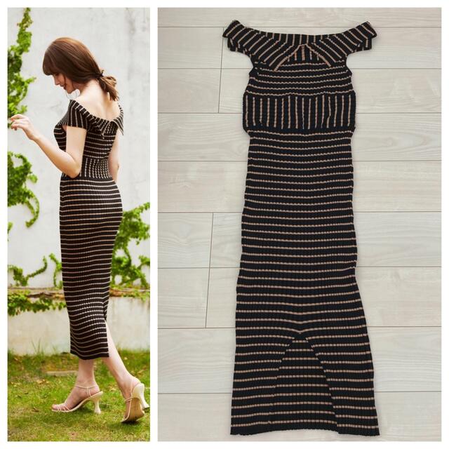 herlipto♡Stripe Ribbed-Knit Midi Dress - ロングワンピース